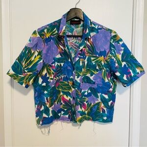 Casablanca Floral Short Sleeve Shirt with Distressed Hem